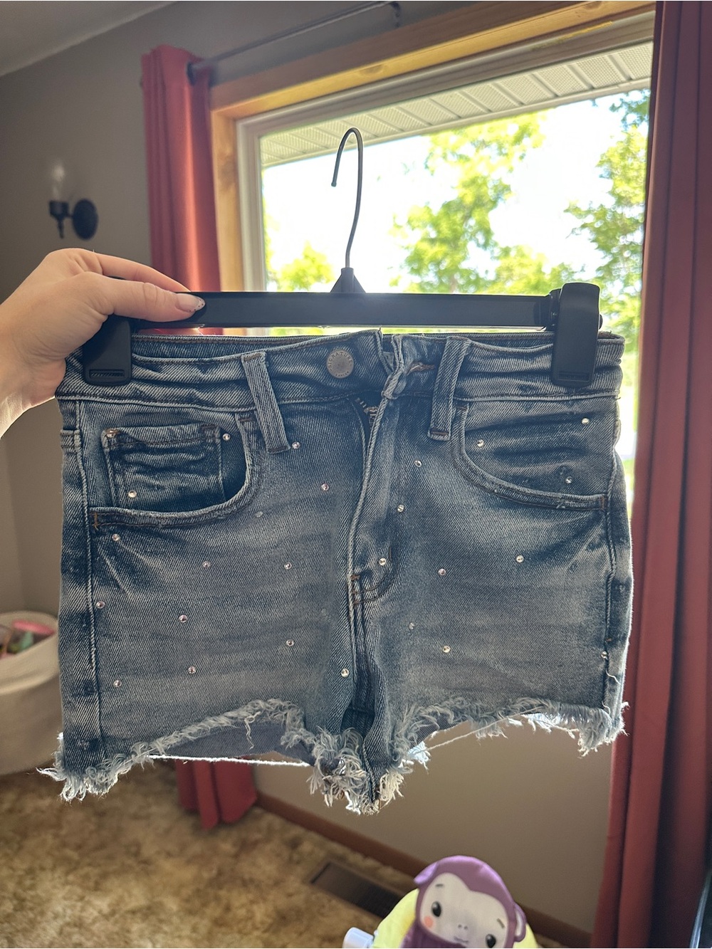 KanCan Light Blue Studded Distressed Denim Shorts